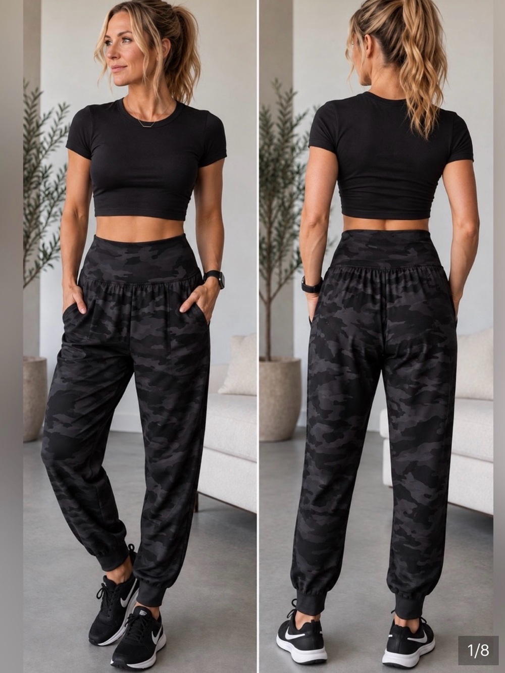 Athleta High-Waist Black Camo Jogger Pants for Women-Large